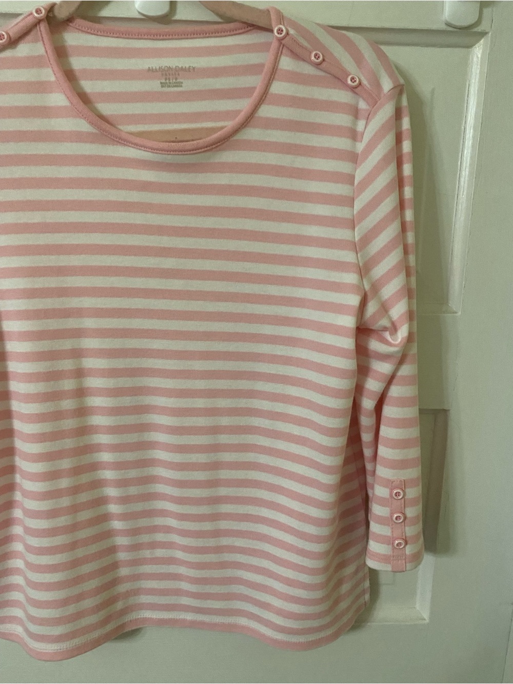 Allison Daley Pink & White Striped Button-Detail Top (Petite Small) - Picture 5 of 7